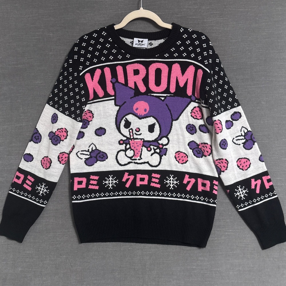 Sanrio Kuromi Sweater S Black Kawaii Anime Holiday Fair Isle Christmas Jumper